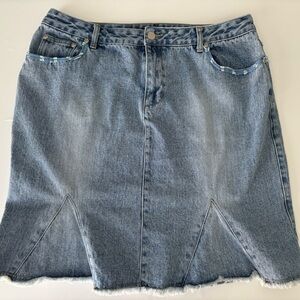 Jackie Blue Denim Skirt Size 16 Frayed Hem Midi Jean Skirt